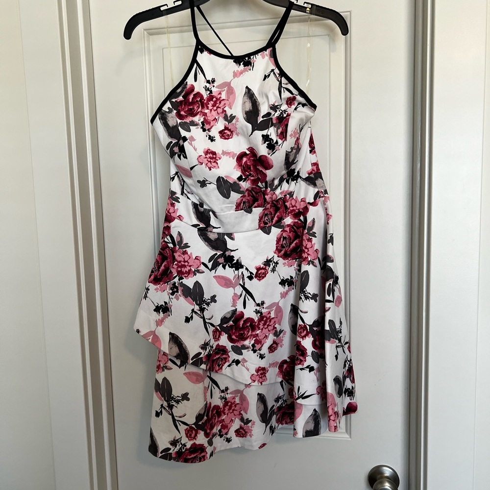 Speechless Red and Black Asymmetrical Halter Sundress